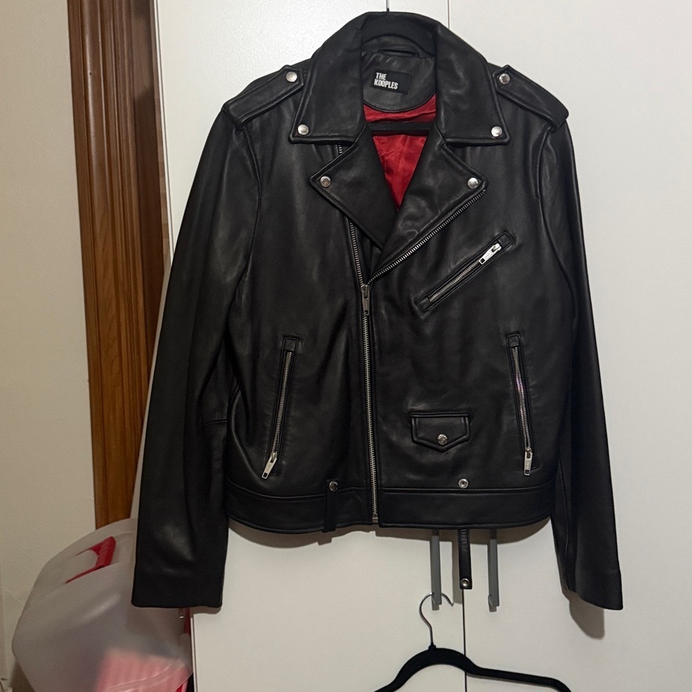 NWT The Kooples Men's Black Real Leather Bike Jacket Size XL - Picture 5 of 9